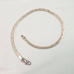 925 Sterling Silver 8" Herringbone 3mm Bracelet Etched Made in Italy